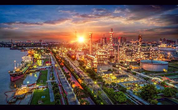 Carbon Capture Factory at Night | Image of Sun Rising